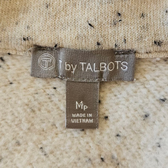 Talbots Hooded Fleece Jacket Sweatshirt Zippered Pockets Heathered Cream Medium - Picture 4 of 7
